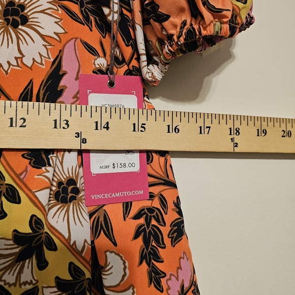 Vince Camuto Women's Dress Size 14 Fits Large Orange Black Midi A-Line Floral - Picture 4 of 8